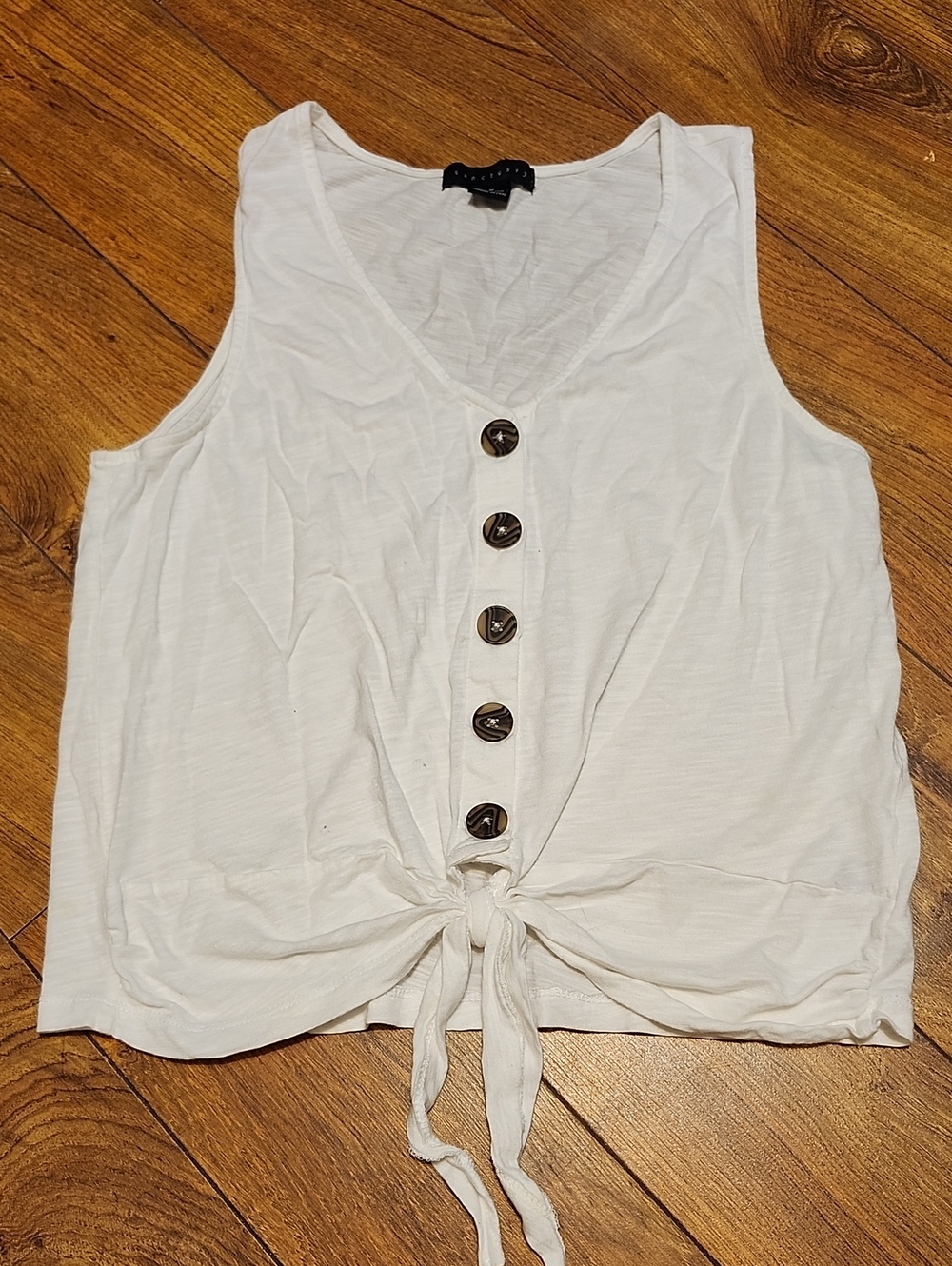 Sanctuary White Button-Front Tie Tank